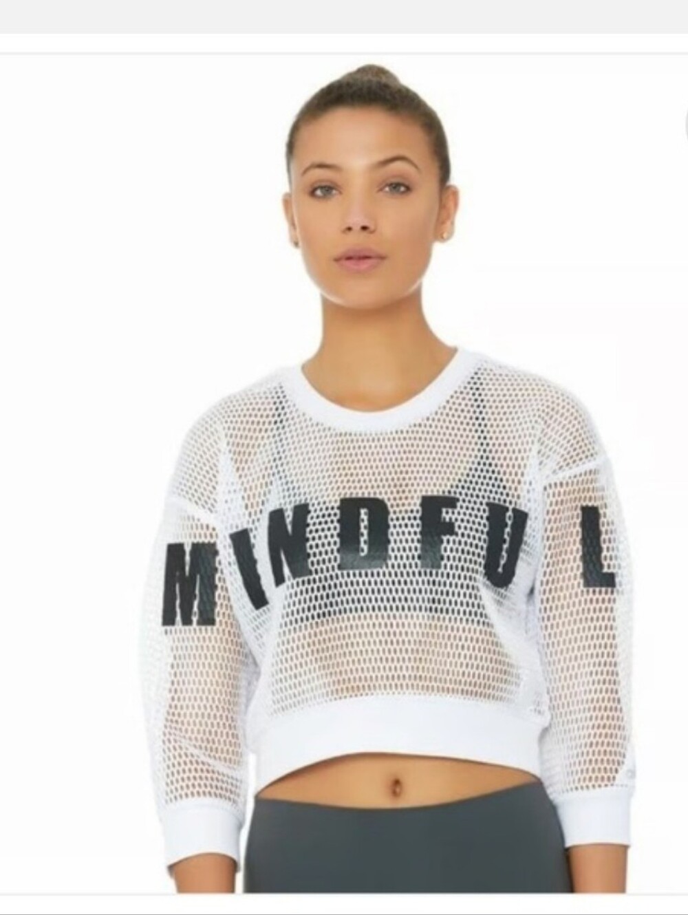 ALO Yoga White Mesh 'MINDFUL' Cropped Pullover